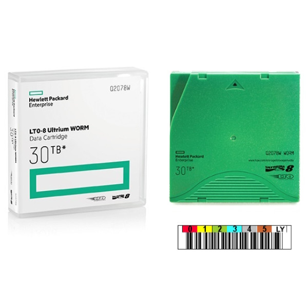 DC HPE Ultrium LTO-8 (BaFe) WORM etiquetado 12TB/30TB (1 sola grabación) secuencia a medida