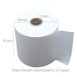 Rollo papel autocopiativo 57mm x 65mm x12mm ancho x diámetro x mandril