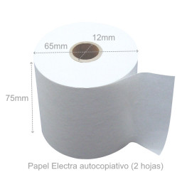 Rollo papel autocopiativo 75mm x 65mm x12mm ancho x diámetro x mandril