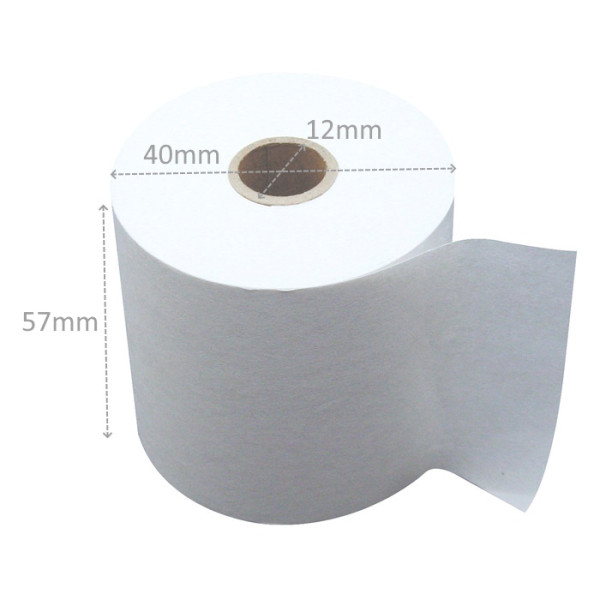 Rollo papel térmico 57mm x 40mm x12mm ancho x diámetro x mandril