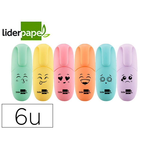 6 Rotuladores LIDERPAPEL fluorescentes mini colores surtidos