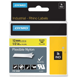 C. 12mm DYMO Rhino Industrial Black on Yellow 3,5m. Flexible nylon (18490)