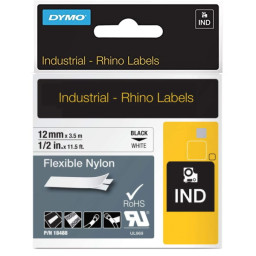 C. 12mm DYMO Rhino Industrial Black on White 3,5m. Flexible nylon (18488)
