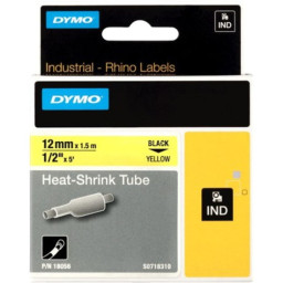 C. 12mm DYMO Rhino Industrial Black on Yellow 1,5m. Heat-Shrink tube (tubo retráctil) (18056)