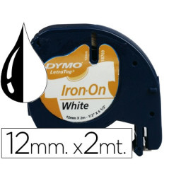 C. 12mm DYMO marca ropa negro/blanco 2,0m. Letratag Iron-On White