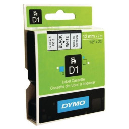 Label cassette DYMO D1 Standard 12mm x 7m.  Black on White (texto negro/fondo blanco)(45013)