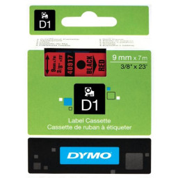 Label cassette DYMO D1 Standard 9mm x 7m.  black on red (texto negro/fondo rojo) (40917)