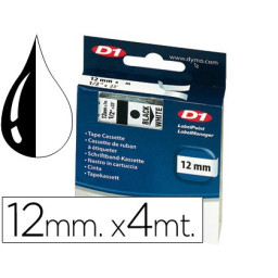 Label cassette DYMO LT LetraTag 12mm x 4m.  white plastic (texto negro/fondo transp (12267)