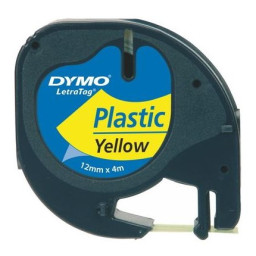 Label cassette DYMO LT LetraTag Plastic 12mm x 4m. Black on Yellow(texto negro/fondo amarillo)(91202)