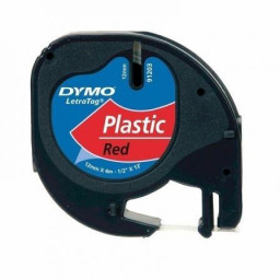 Label cassette DYMO LT LetraTag Plastic 12mm x 4m. Black on Red (texto negro/fondo rojo)(91203)
