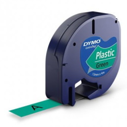 Label cassette DYMO LT LetraTag Plastic 12mm x 4m. Black on Green (texto negro/fondo verde)(91204)