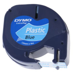 Label cassette DYMO LT LetraTag Plastic 12mm x 4m. Black on Blue (texto negro/fondo azul)(91205)