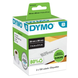 (2) Rollos etiq. DYMO LabelWriter papel blanco 28x89mm 2r.x130et. direcciones estándar (99010)