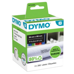 (2) Rollos etiq. DYMO LabelWriter papel blanco 36x89mm 2r.x260et. direcciones grande (99012)