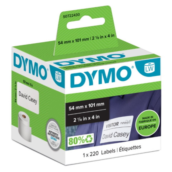 (1) Rollo etiq. DYMO LabelWriter papel blanco 54x101mm 1r.x220et. envío/identif. (99014)
