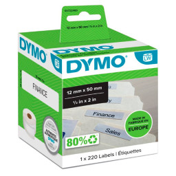 (1) Rollo etiq. DYMO LabelWriter papel blanco 12x50mm 1r.x220et. carpetas colgantes (99017)