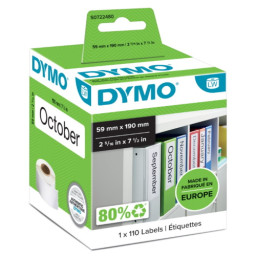 (1) Rollo etiq. DYMO LabelWriter papel blanco 59x190mm 1r.x110et. lomo archivadores (99019)
