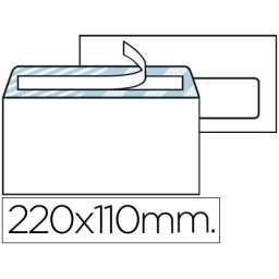 (500) Sobres LIDERPAPEL 110x220mm blanco DIN ameri nº 3 Tira silicona open system 90gr. c/ventana