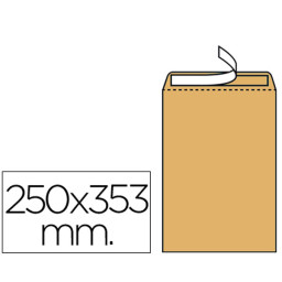 (250) Sobres LIDERPAPEL kraft 250x353mm crema nº1 folio prolongado 90g sin ventana (31943)