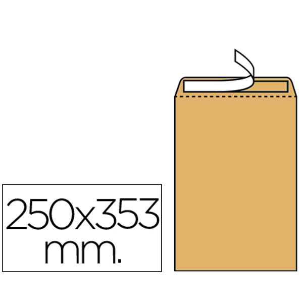 (250) Bolsas LIDERPAPEL 353x250mm kraft marrón nº11 90gr folio prolongado (31943)