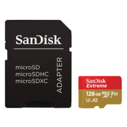 Tarjeta SDXC SANDISK Extreme 128GB A2 UHS-I U3, Class V30  160MB/s + adaptador SD