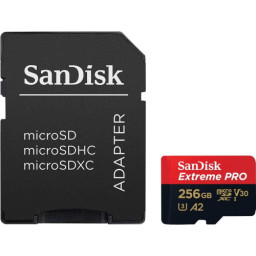 Tarjeta SDXC SANDISK Extreme 256GB A2 UHS-I U3, Class V30  170MB/s + adaptador SD