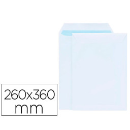 (250) Sobres LIDERPAPEL bolsa blanco 260x360mm solapa tira de silicona, papel offset 100gr.