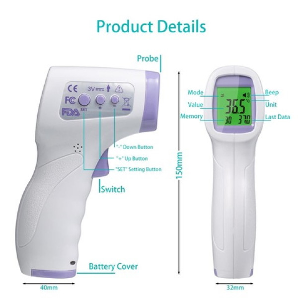 Termómetro infrarrojo LYFTRACK digital contactless medición temperatura 1 seg, 2 pilas AAA no incluid