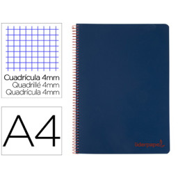 Cuaderno LIDERPAPEL espiral A4 tapa plástico 90gr. 80h 4mm, con margen. Color tapa azul marino