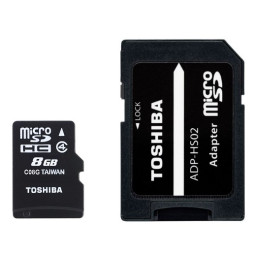 Tarjeta TOSHIBA MicroSD 8GB  + adaptador SD Class 4 - Escritura 06MB/s  Lectura 06MB/s