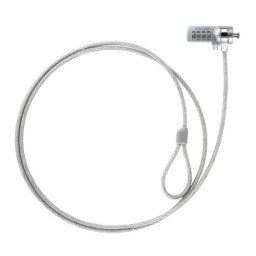 Cable seguridad TOOQ portátil con combinación 4díg Kensington tipo T, acero 4,5mm/1.5m, plata