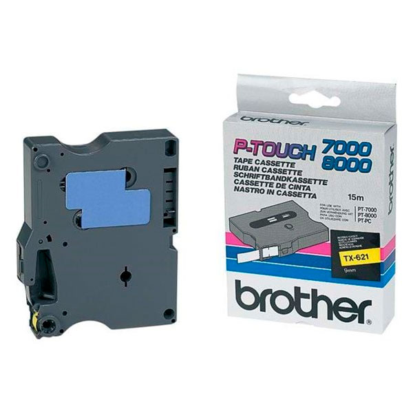 C.9mm BROTHER PT7000 negro sobre amarillo cinta rotuladora laminada 15m.