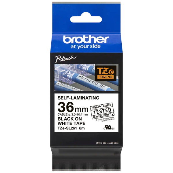 C.36mm BROTHER negro sobre blanco self-laminating, para cables diam.3,0-10,4mm