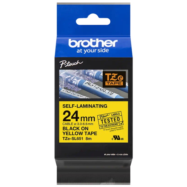 C.24mm BROTHER negro sobre amarillo self-laminating, para cables diam.3,0-6,6mm