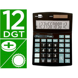 Calculadora LIDERPAPEL sobremesa XF30 Black 12 dígitos, 190x140x30, solar y pilas