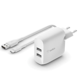 DUAL USB-A CHARGER 1M A-C 24W WHT